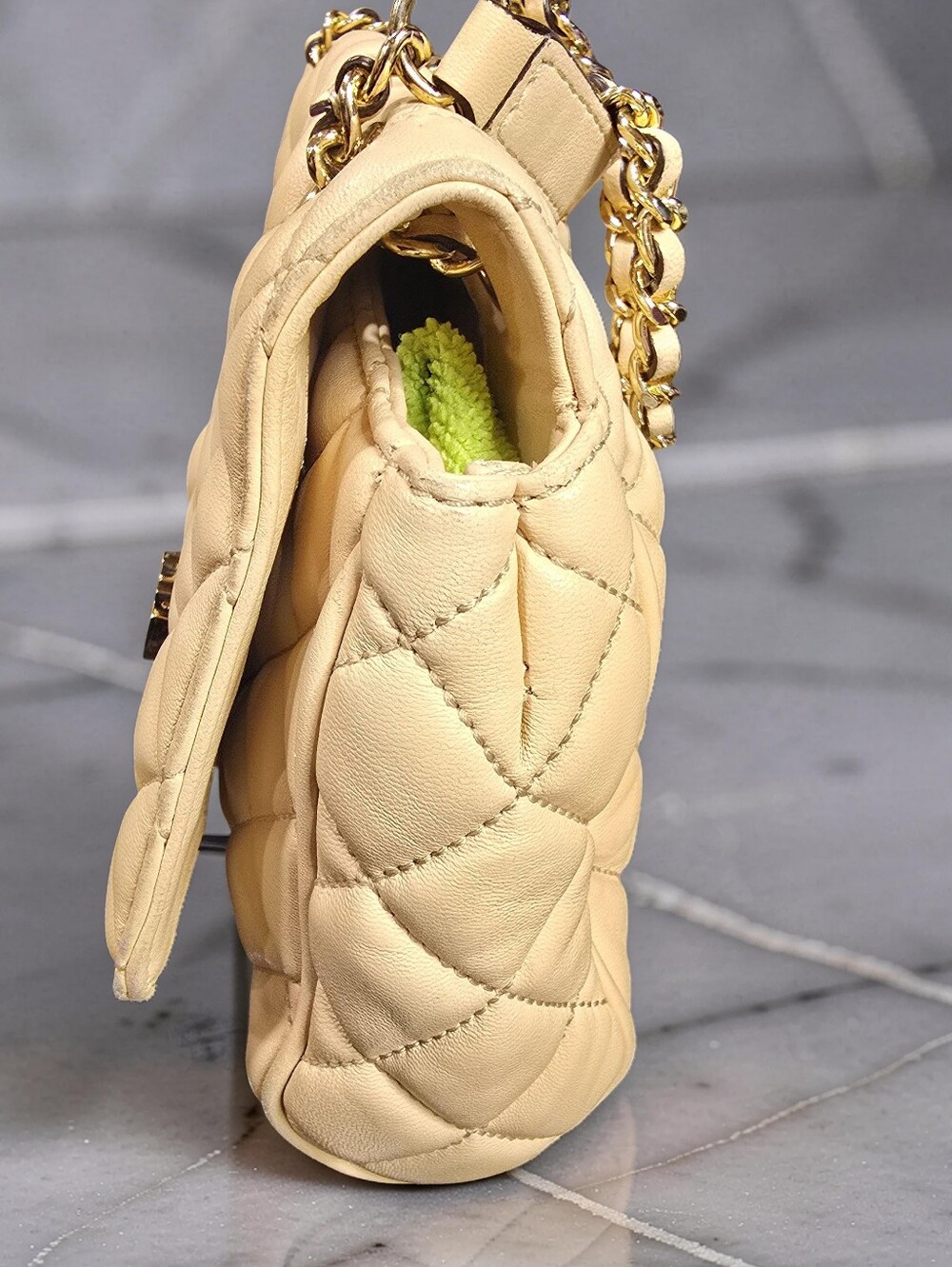 Michael Kors Sloan Quilted Leather Chain Shoulder Bag - Beige / Cream - Picture 3 of 12